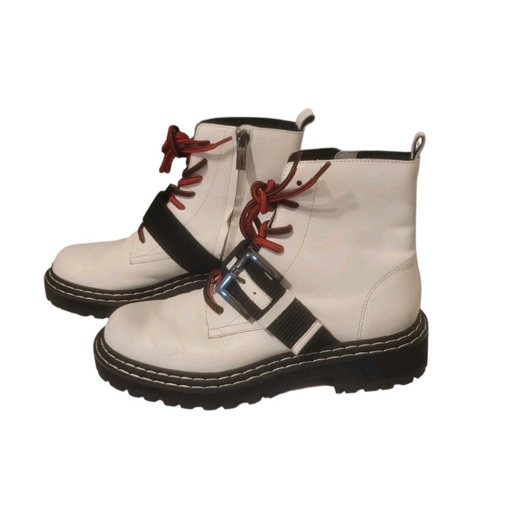 Cecelia New York Hayden leather boots white with black & red details women sz 7
